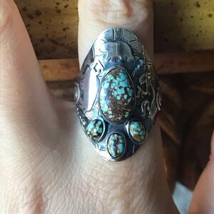 Royston Blue Horizon Turquoise Sterling Silver Statement Ring Size 10